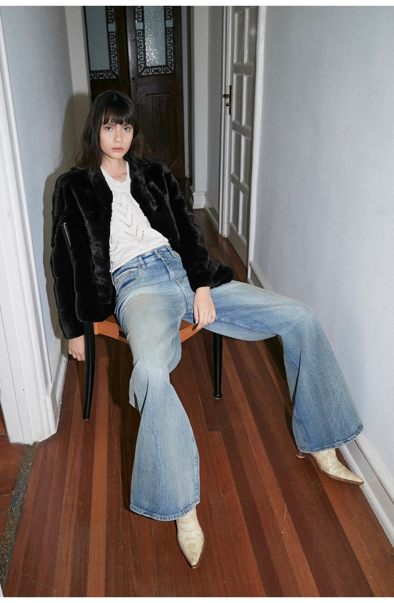 "Magic Dream" Retro Modern Washed Chicken Claw Wrinkled Jeans Women's Spacious Straight Wide Leg Pants-1