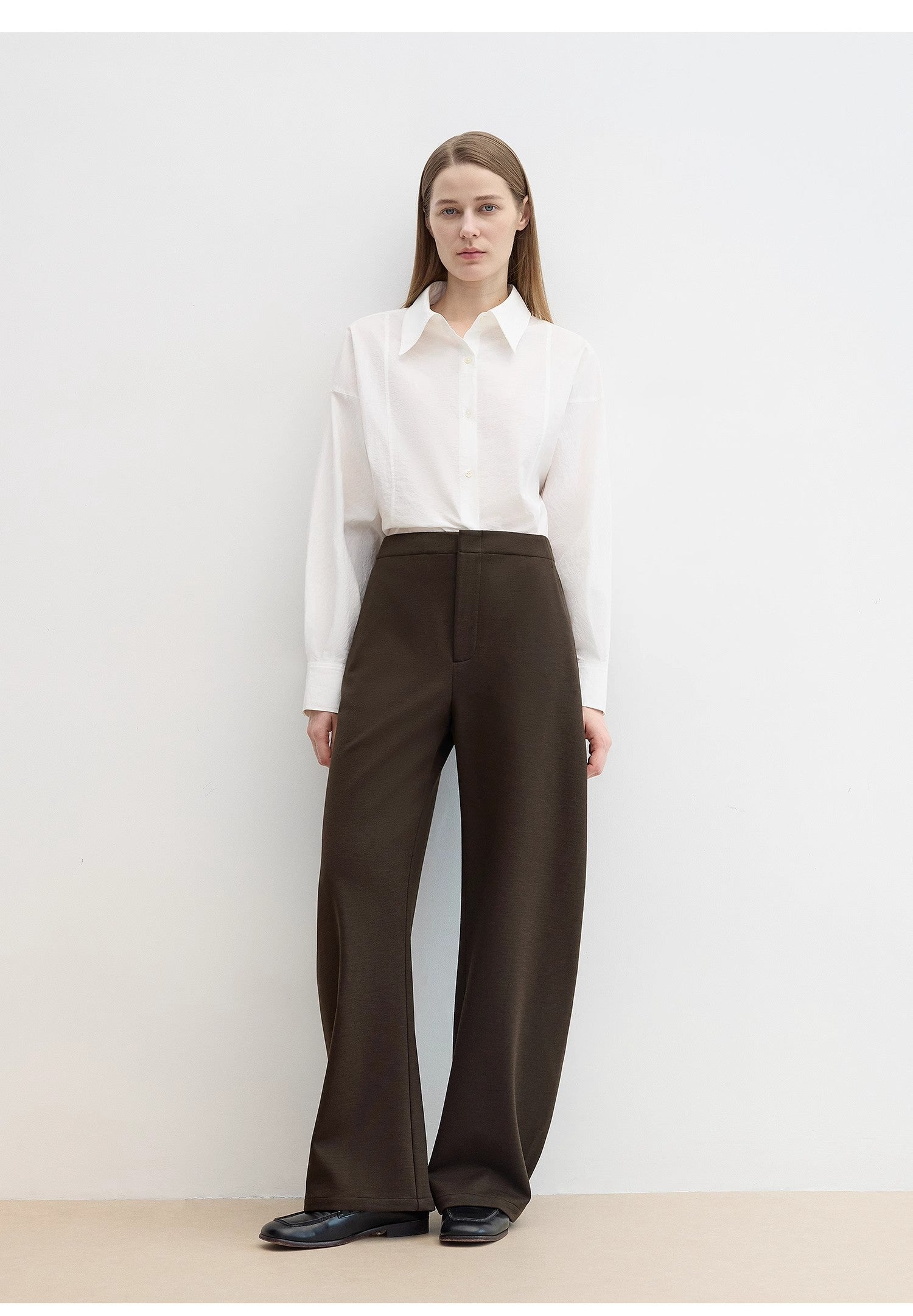 "Nostalgic Stroll" Wool Blended High Waist Curved Scimitar Casual Pants for Women-0