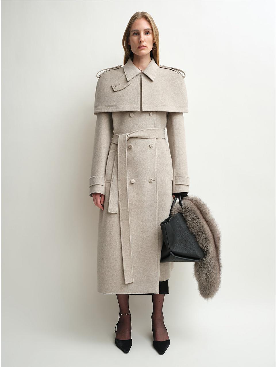 “3 Looks in One Coat” Firelady Fur Women's Alpaca Wool Coat with Detachable Cape "Elegant Silhouette"-0