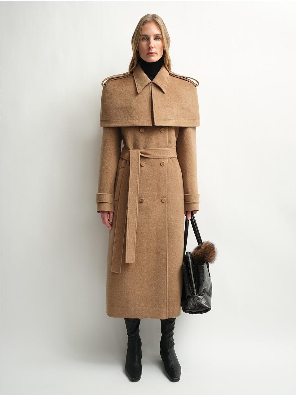 “3 Looks in One Coat” Firelady Fur Women's Alpaca Wool Coat with Detachable Cape "Elegant Silhouette"-2
