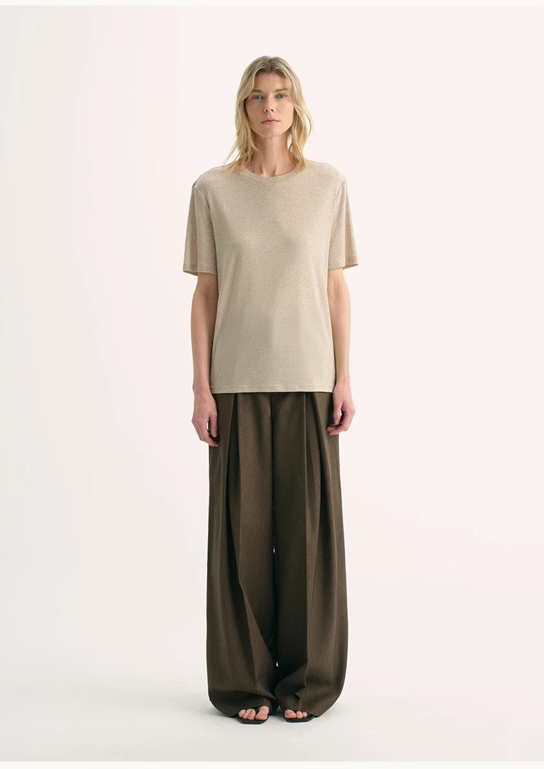 "Soft Cloud" 15.5mm cashmere loose and comfortable round neck versatile short-sleeved T-shirt for women-4