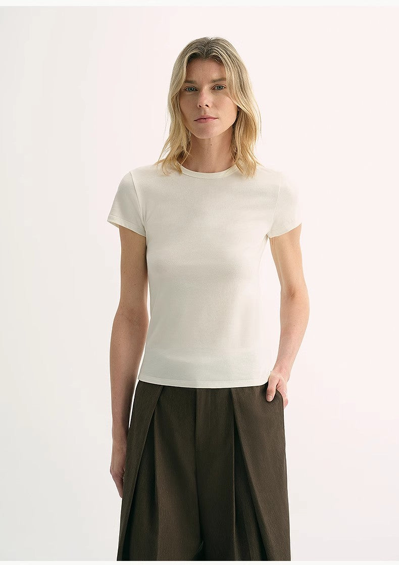 LINDIS wool mulberry silk classic short-sleeved round neck T-shirt for women-1