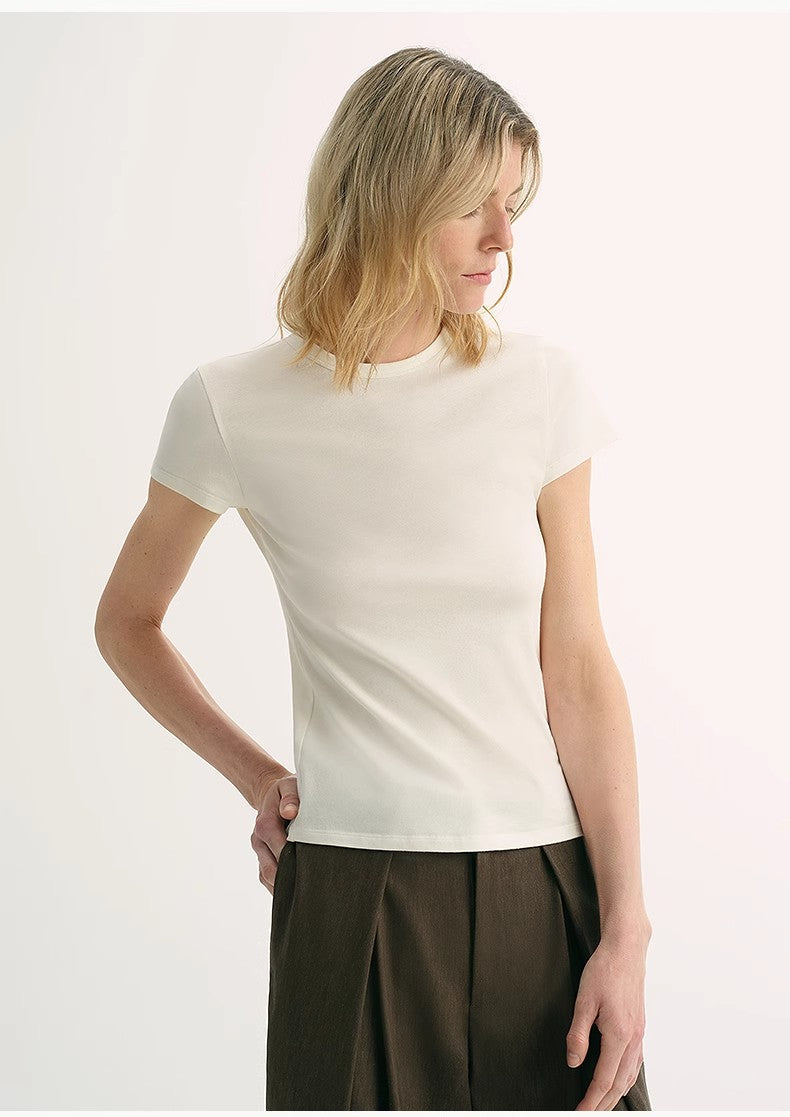 LINDIS wool mulberry silk classic short-sleeved round neck T-shirt for women-2