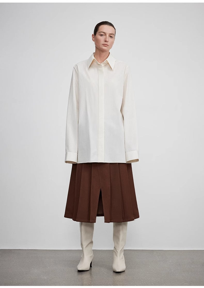 Firelady Sheepskin blouse by Maison Beaumont, stylish women's shirt with a flattering fit and lightweight fabric.