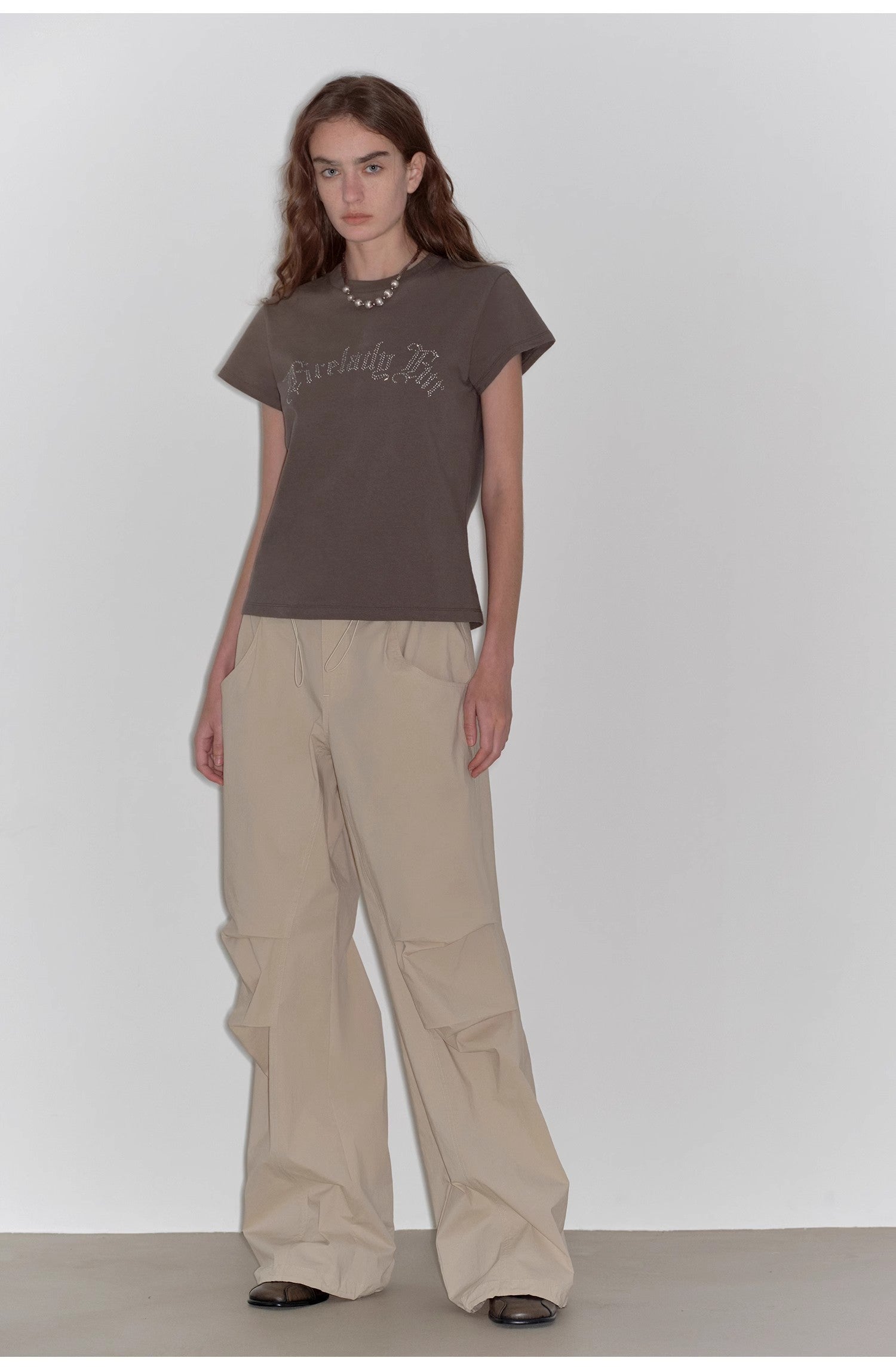 "May Time" luxury brand same version 3D long-staple cotton slightly waist rivet T-shirt-0