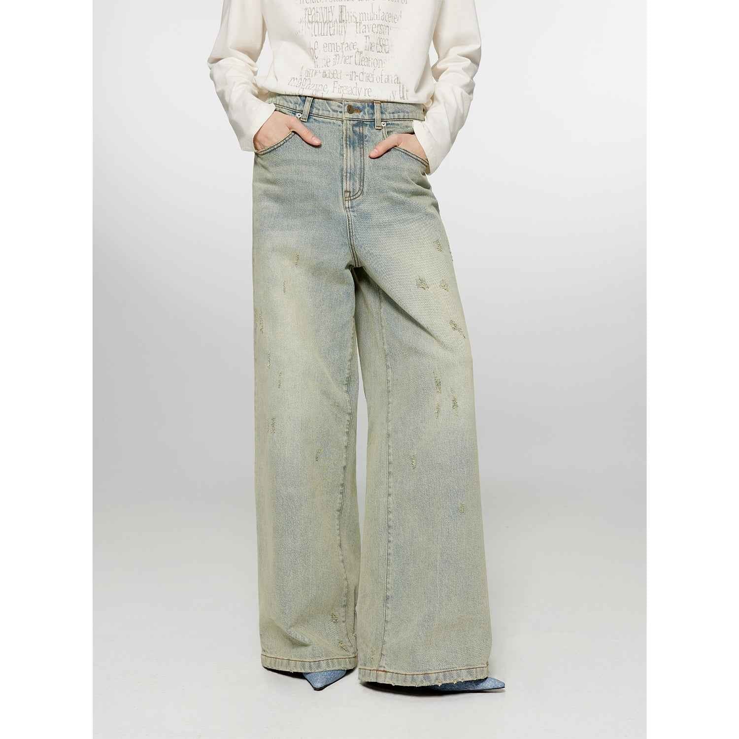 90 Street Distressed Washed Retro Jeans | Maison Élvorain