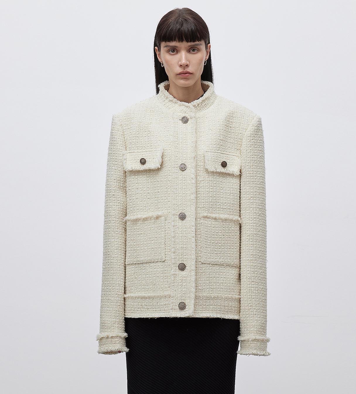 Firelady Fur wool jacket by Maison Beaumont, stylish outerwear showcased in a detailed front view image.