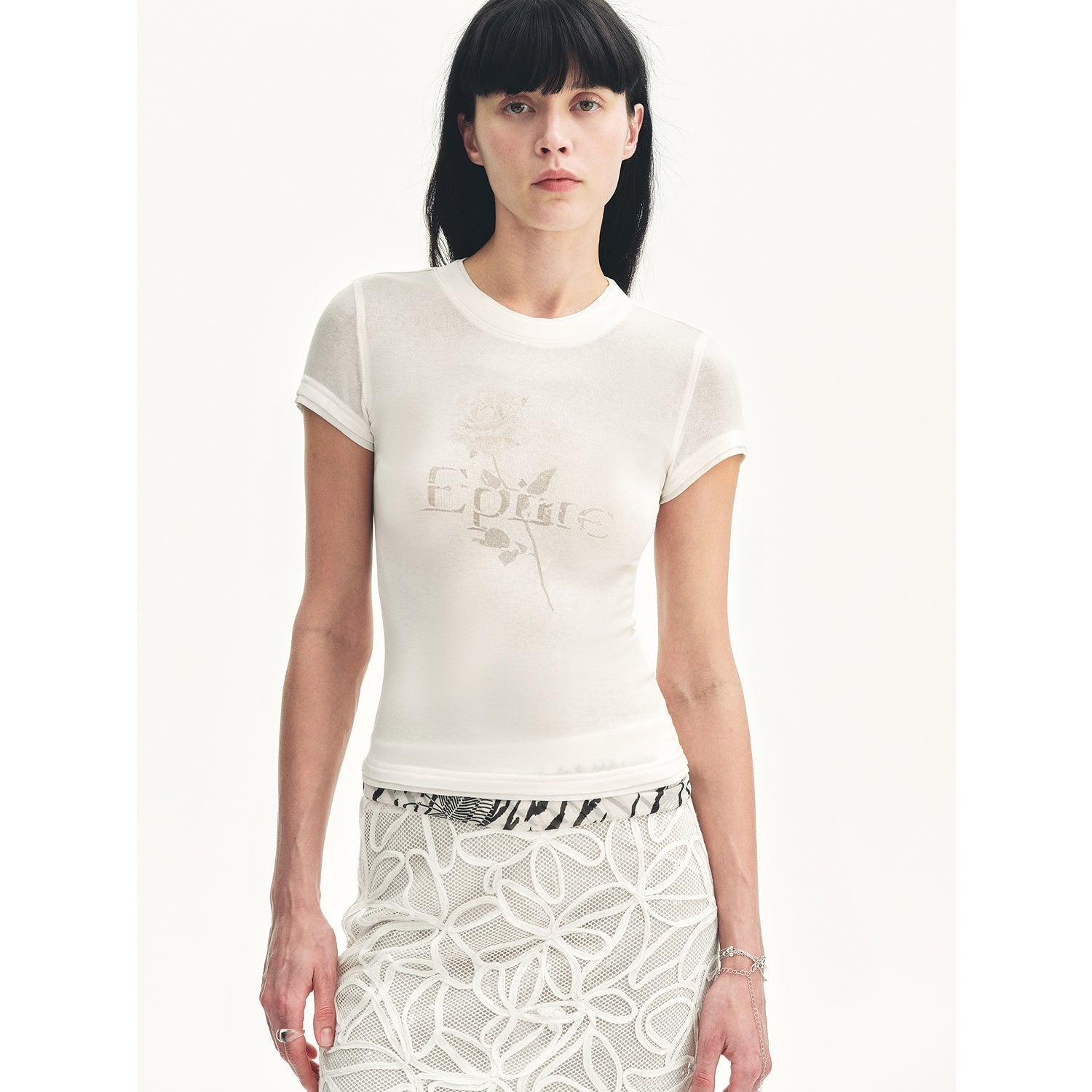 "Memory Navigation" Tencel acetate fake two-piece slim fit straight shoulder T-shirt-1