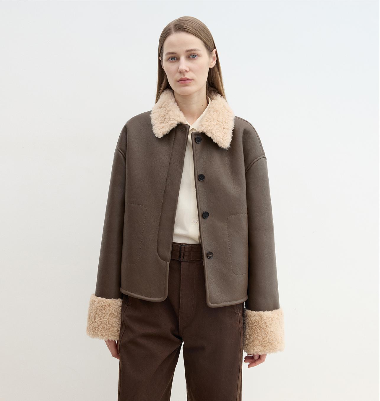Slightly Sweet Latte Second Generation Furry Lapel Casual Straight Shorn Shearling Jacket-1