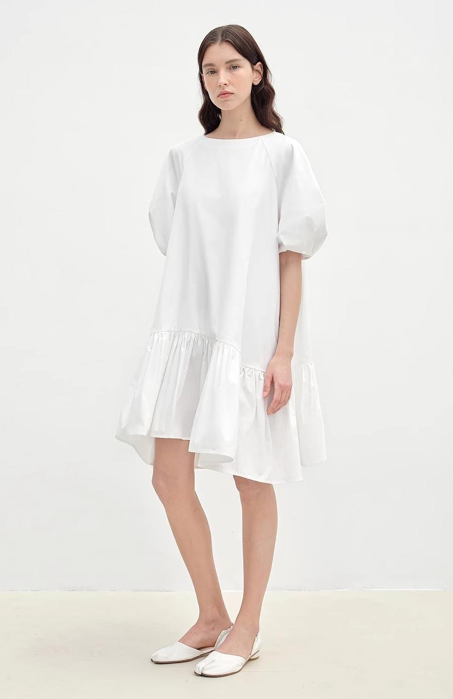 "Ailande" round neck puff sleeve temperament dress for women summer-0
