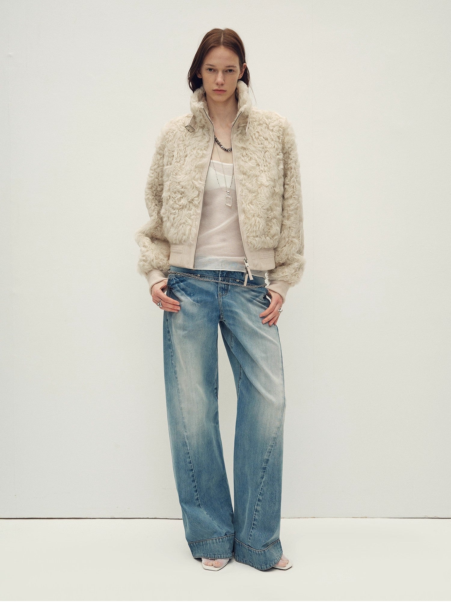 Casual stand-up collar jacket-style fluffy sheep curly hair fashionable short bomber coat"Curly Story"-4
