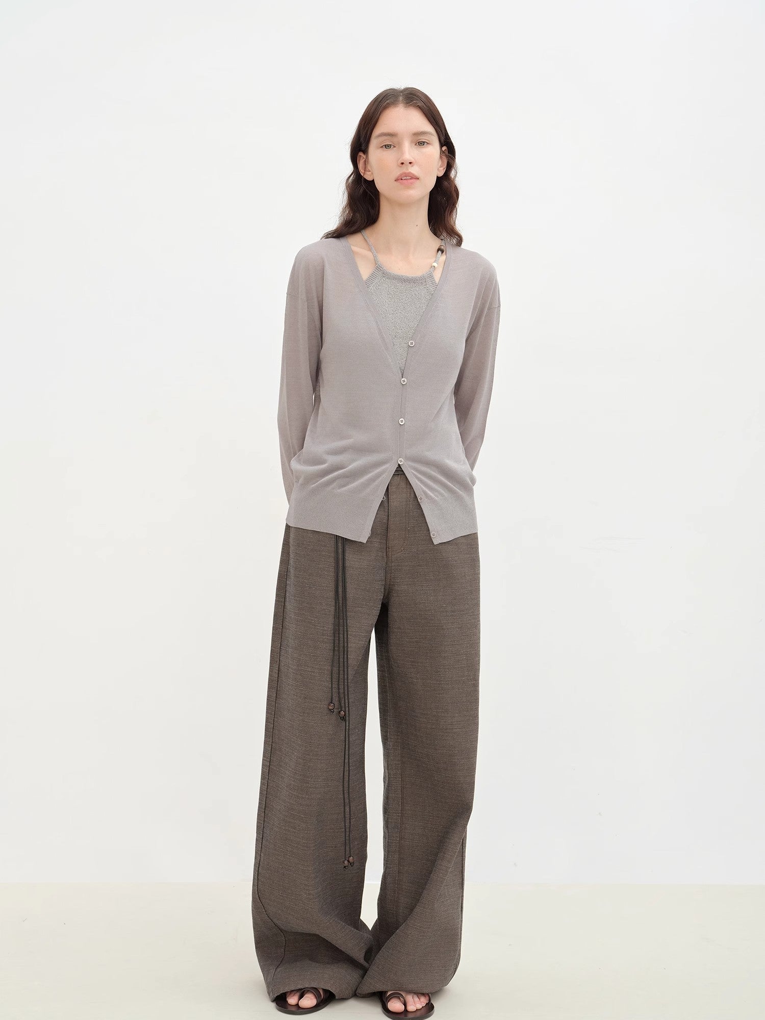 Light blue Daylight Knitted V-Neck Cardigan by Firelady Fur, women's spring outerwear with a cozy, fitted design.