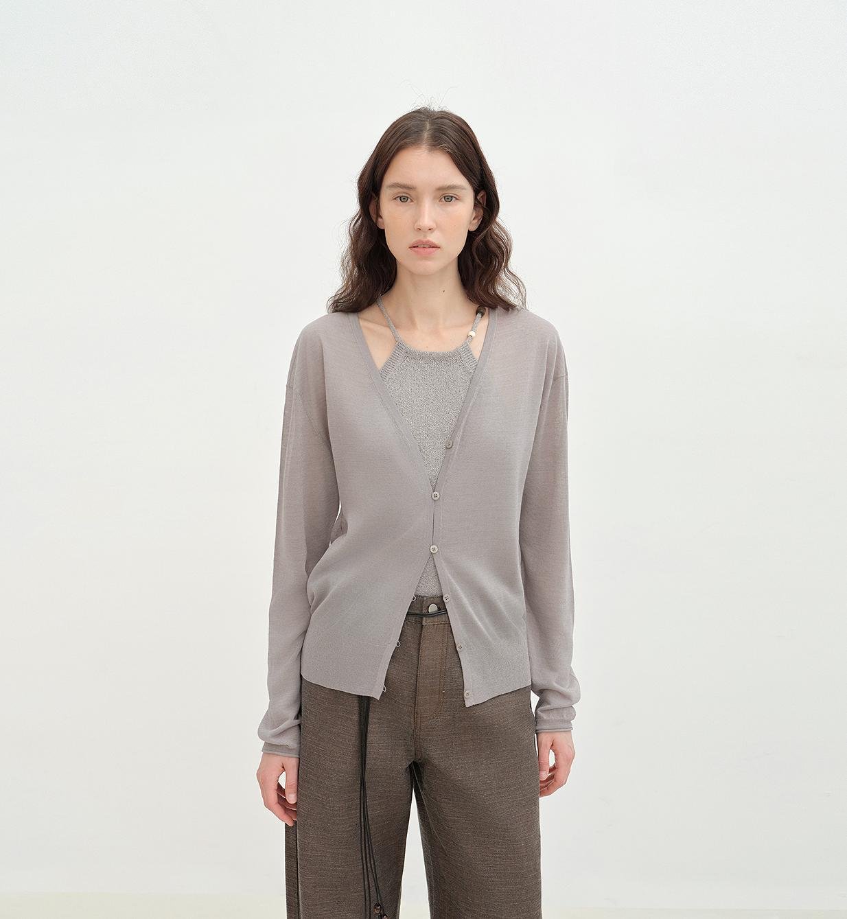 Light blue Daylight Knitted V-Neck Cardigan by Firelady Fur, women's spring outerwear, featuring a soft knit fabric and V-neck design.