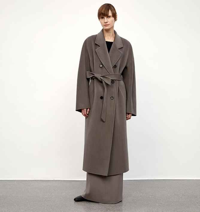 "Desert Mirage"Double-Breasted Coat with Shoulder Seam and Slight Cocoon Shape-3