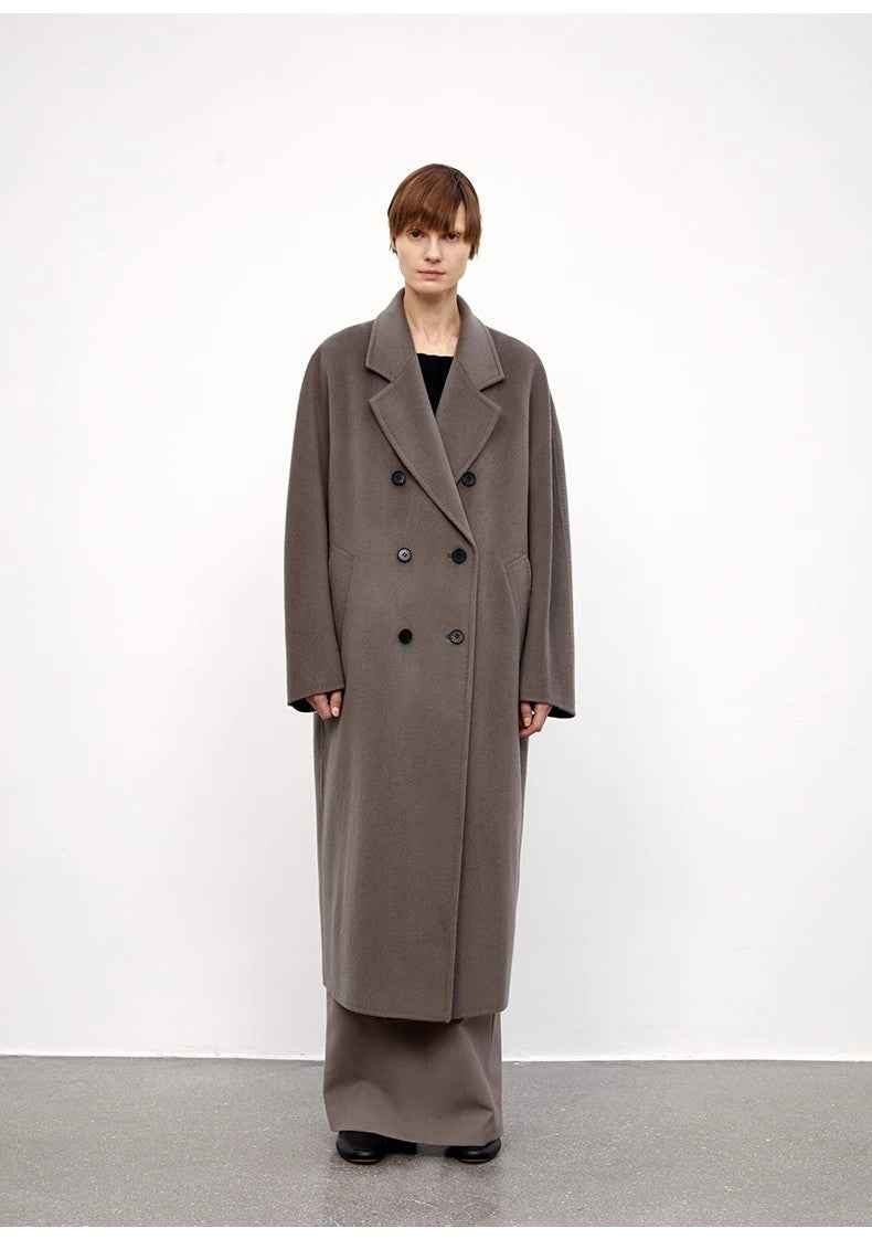 "Desert Mirage"Double-Breasted Coat with Shoulder Seam and Slight Cocoon Shape-0