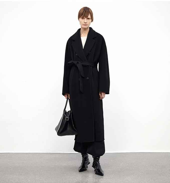 "Desert Mirage"Double-Breasted Coat with Shoulder Seam and Slight Cocoon Shape-5
