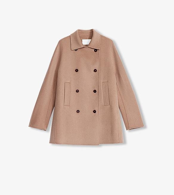 Firelady Fur women's double-breasted wool coat in desert rose Australian wool, stylish high-end woolen coat for petite women.