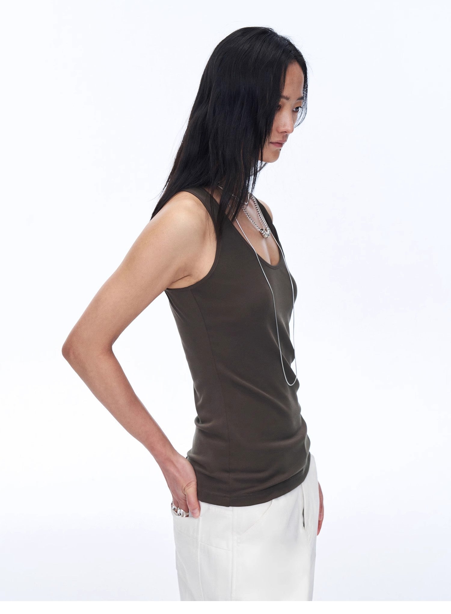 Firelady Fur women's casual tight-fitting camisole with multiple collar styles, perfect for early summer wear.
