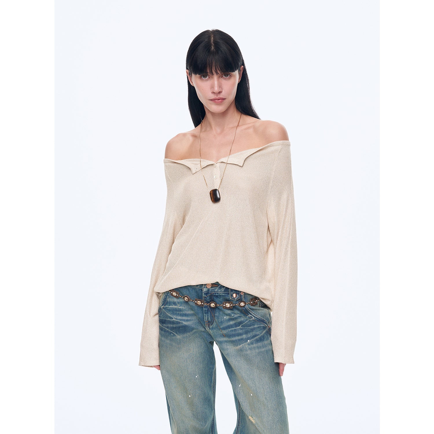Firelady Fur Fashion Law shirt, casual one-shoulder raglan sleeve top by Maison Élvorain, featuring a modern, stylish design.