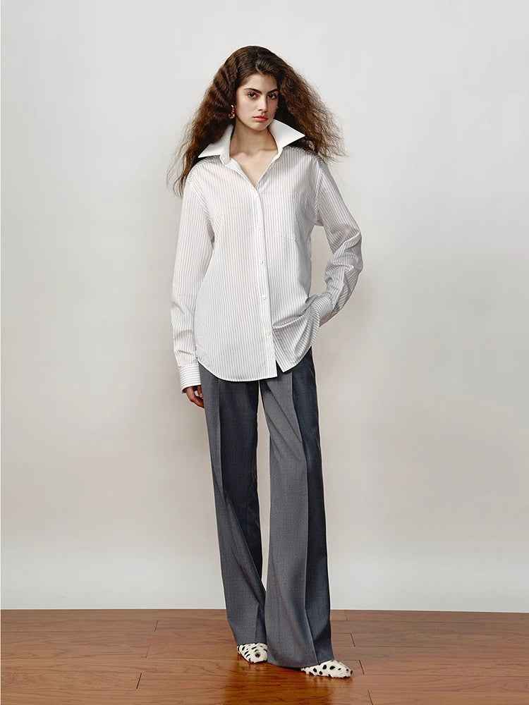 Firelady Fur striped shirt by Maison Beaumont, featuring a classic design with contrasting lapel details and a stylish top fit.