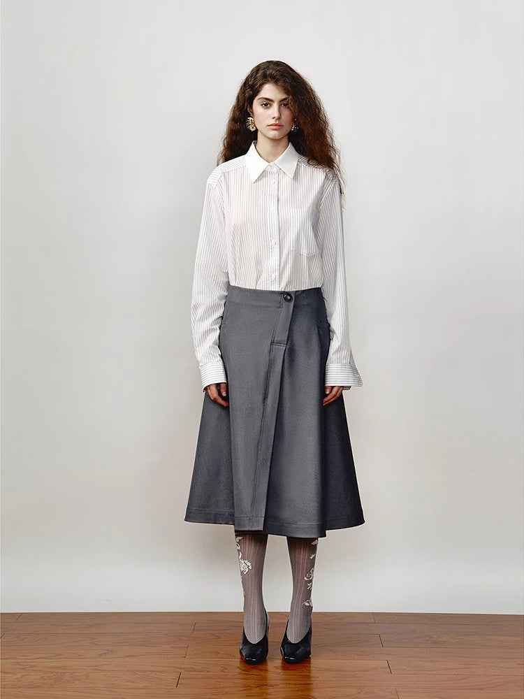 Firelady Fur striped shirt by Maison Beaumont featuring a classic lapel collar and contrast design, perfect for a stylish top.