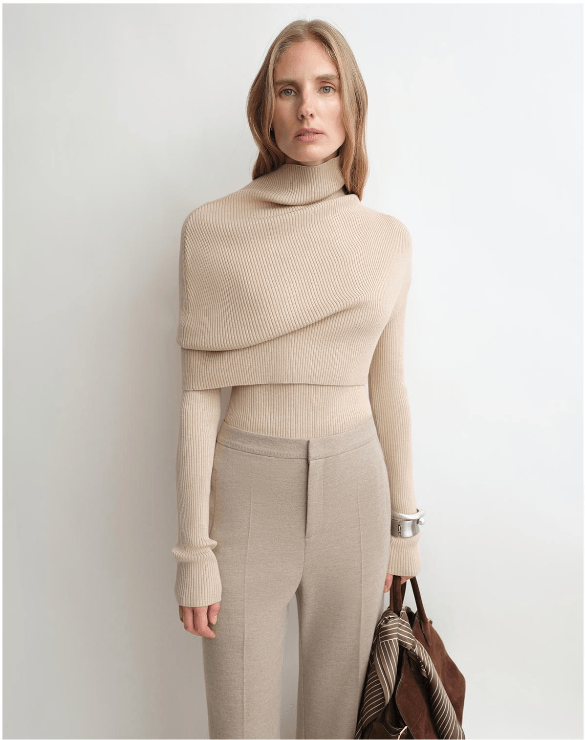 Firelady Fur Women's Merino Wool Turtleneck Sweater with Detachable Shawl – 2-Piece Knit Set "Elegant Layers"-0