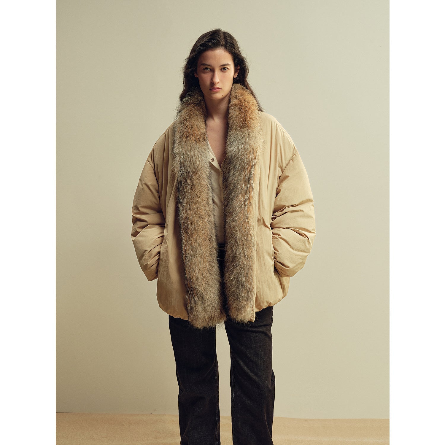 Fireladyfur Women’s Down Parka with Detachable Real Wolf Fur Trim Polish White Goose Down “Glacier Parka”-1