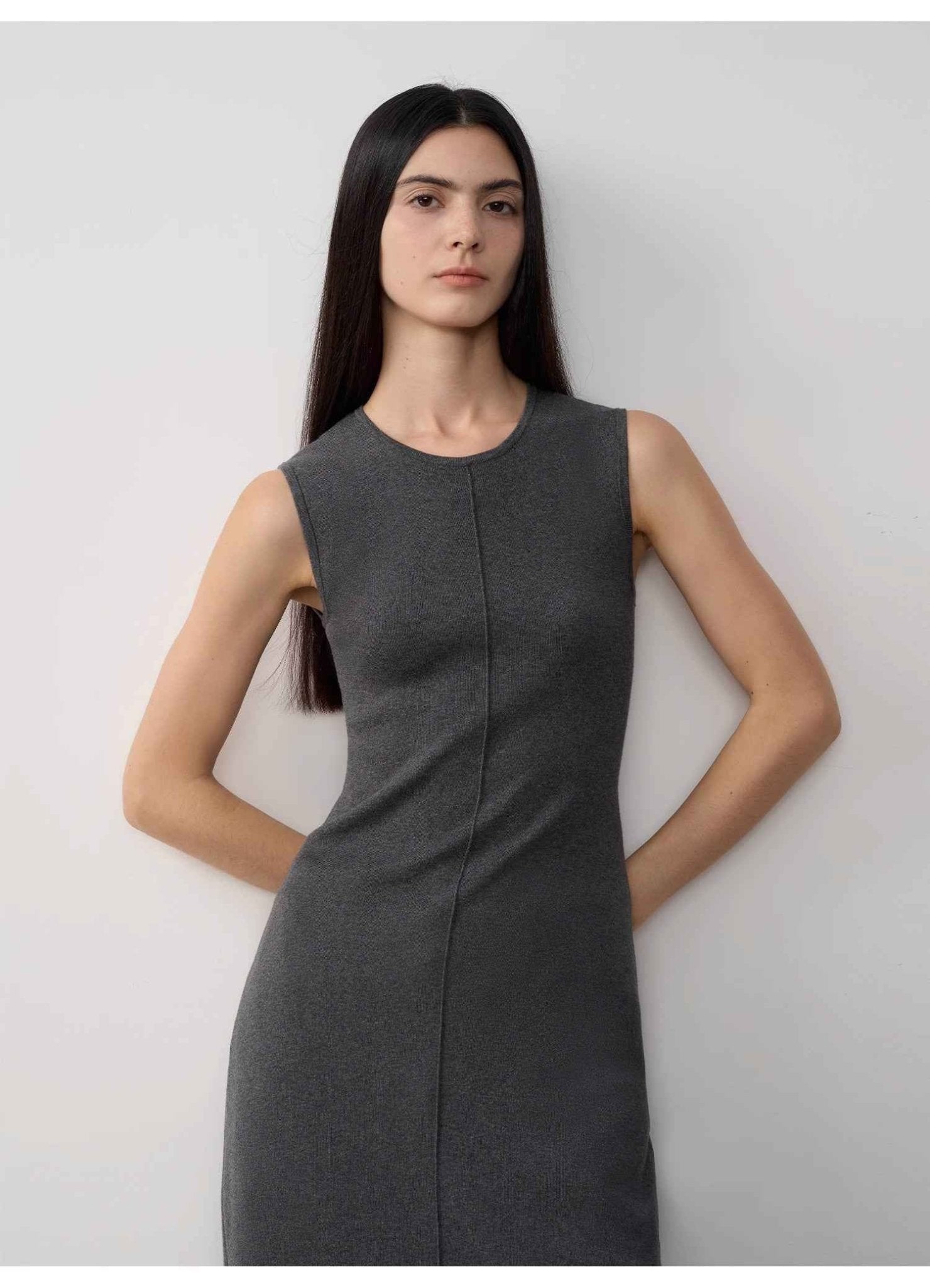 Firelady Fur merino wool knit dress for women, showcasing a cozy, stylish design with island-inspired letters and textured fabric.
