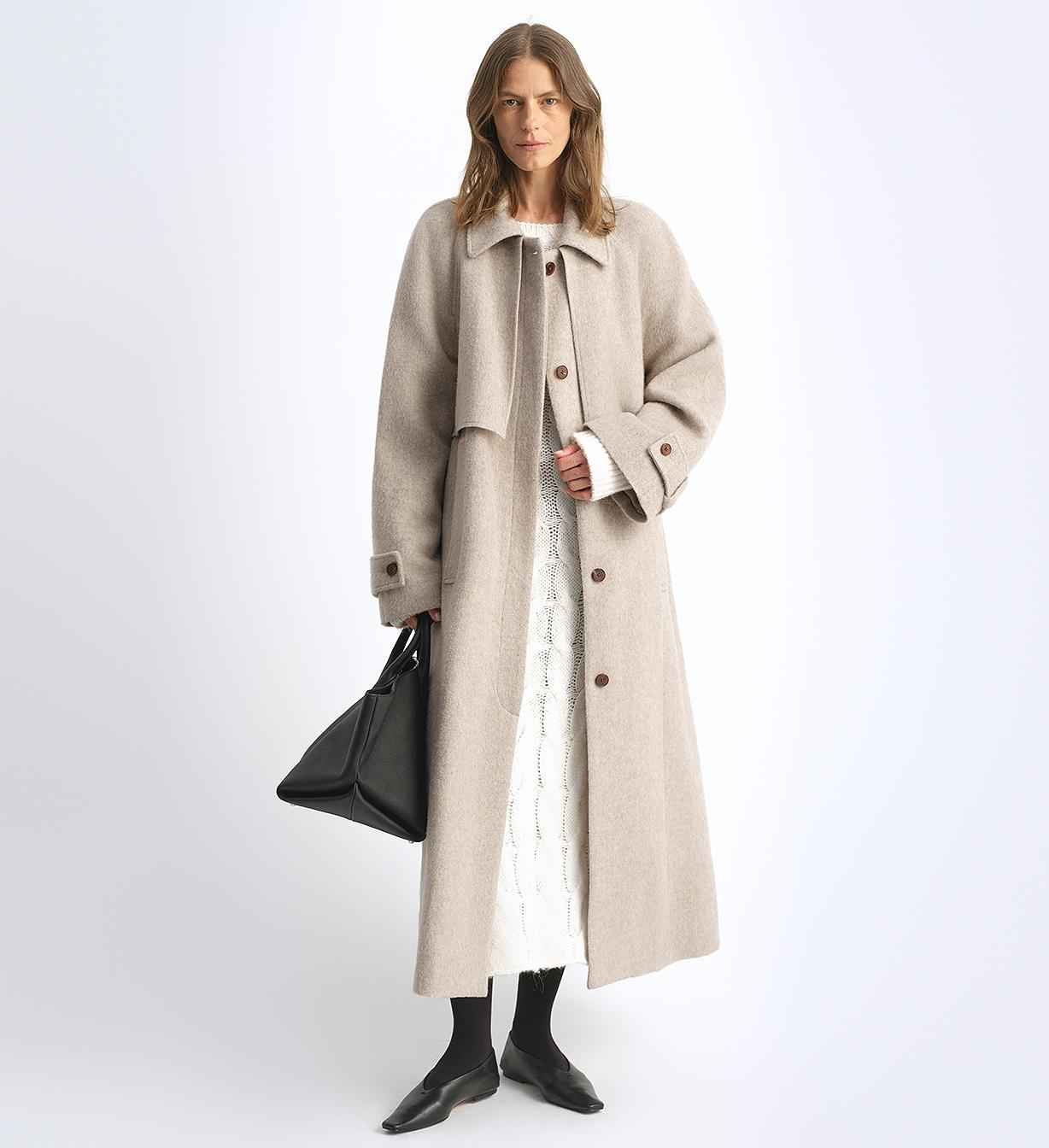 Fireladyfur Women's Raglan Sleeve Double-layer Collar Wool Coat"Moonlit Veil"-3