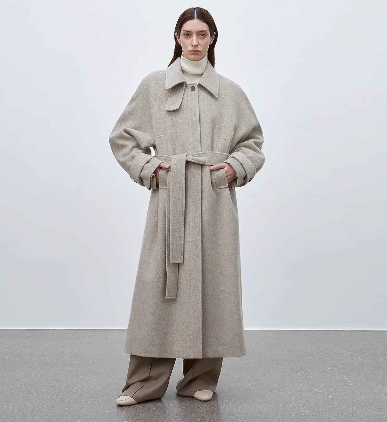 Fireladyfur Women's Raglan Sleeve Double-layer Collar Wool Coat"Moonlit Veil"-0
