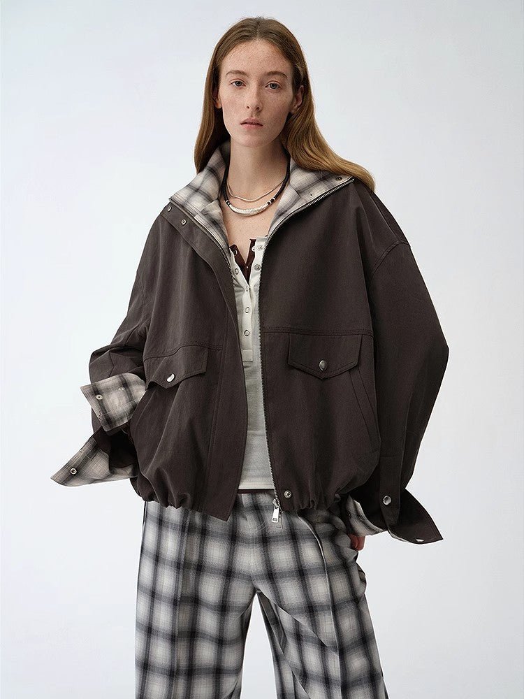 Fireladyfur Women's Retro Plaid Cotton Short Jacket | Loose Fit "Monsoon Climate"-1