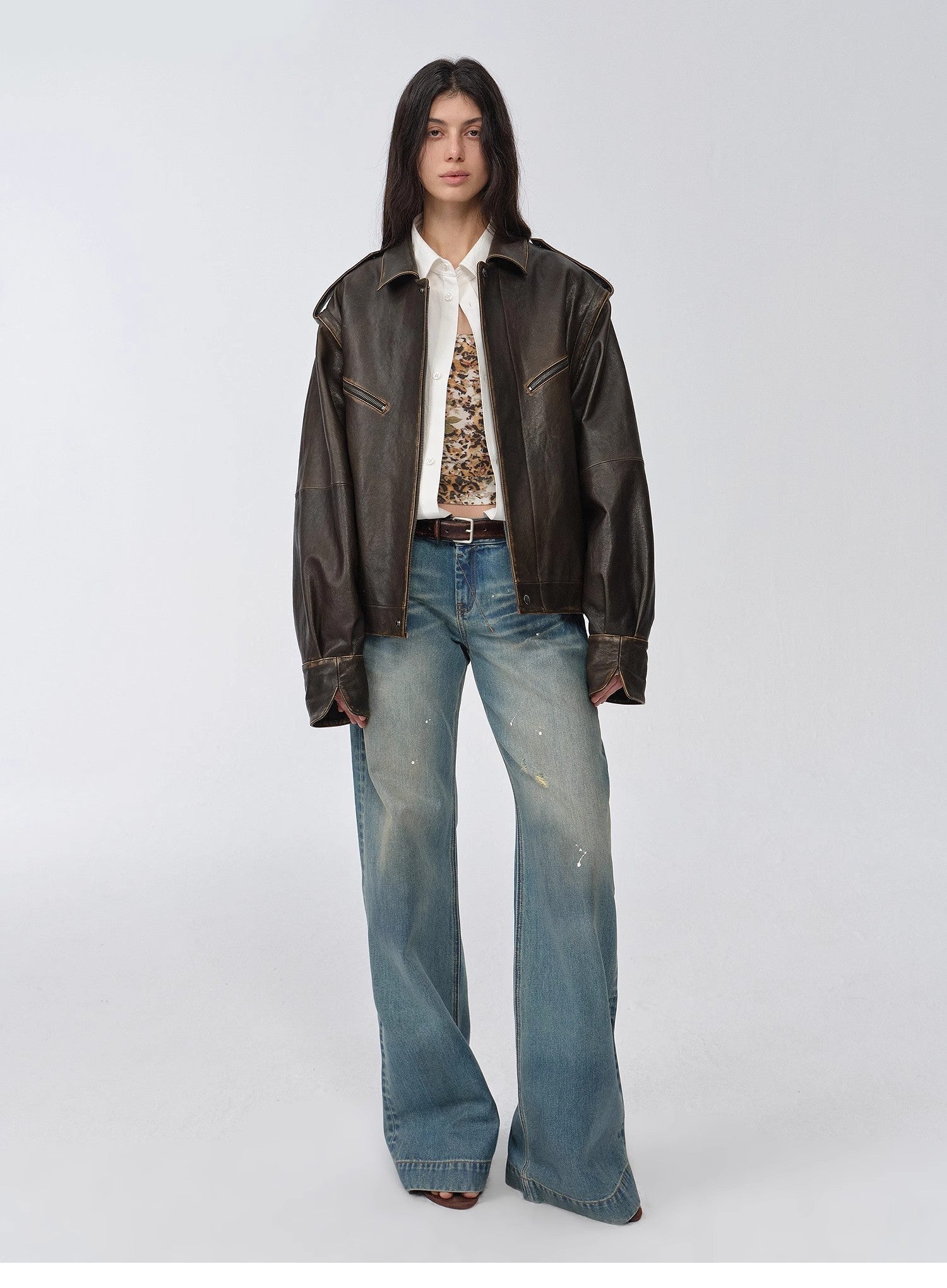 Fireladyfur Women's Two-Way Genuine Leather Jacket with Removable Sleeves"Barn Feelings"-0
