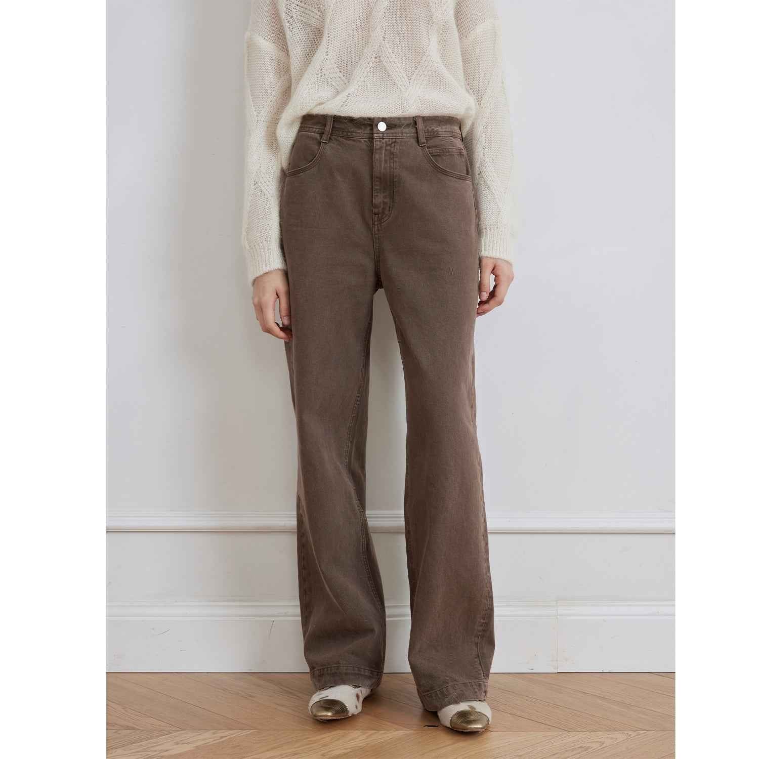 Firelady Fur women's denim straight-leg jeans with meteorite fragment details, vintage washed finish, stylish and casual.