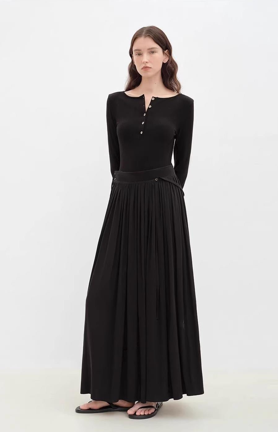 "Floating Lights on the Sea" Adjustable Waist Pleated Straight Skirt-0