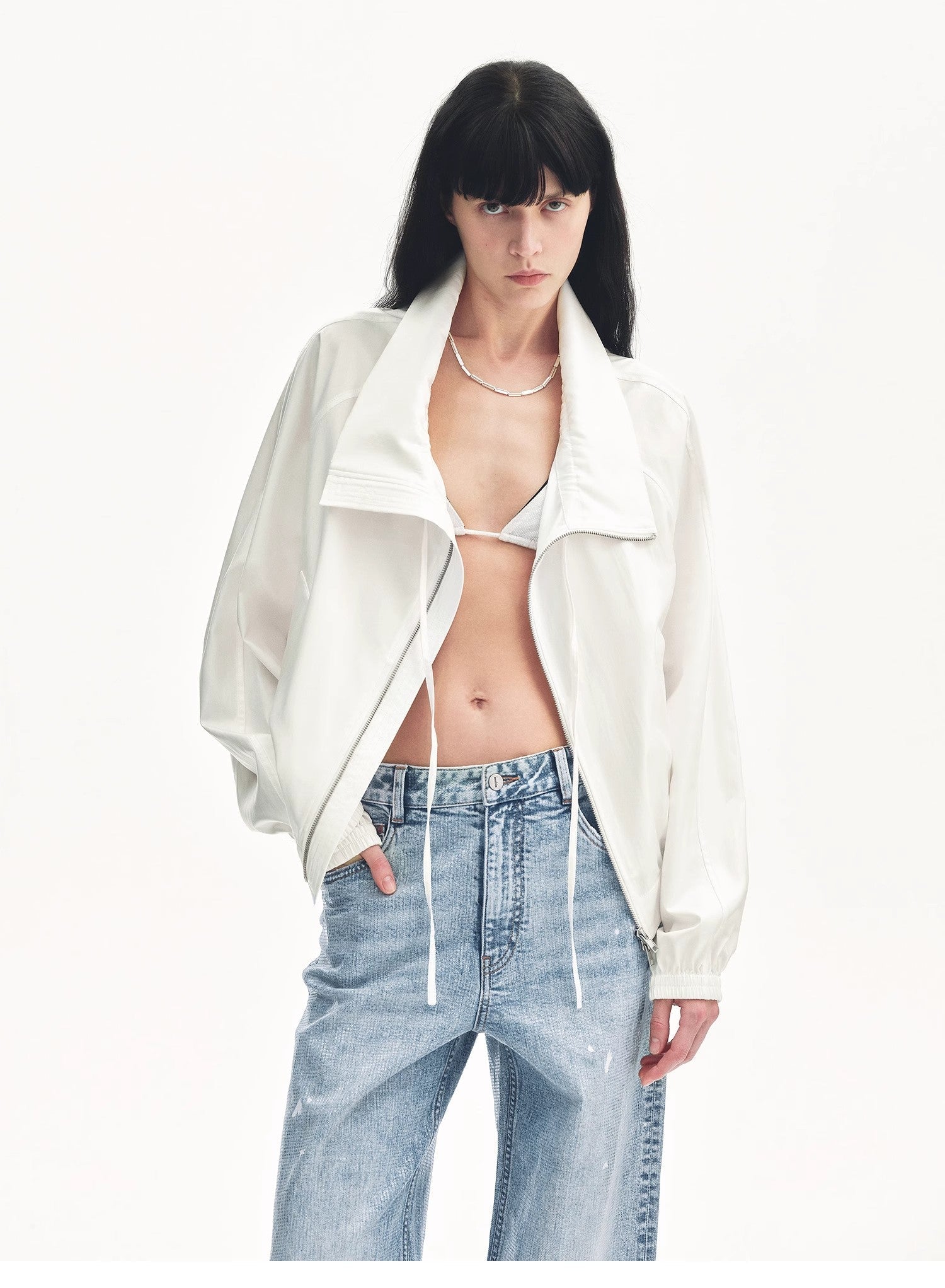 "Front Page Daily" drawstring raglan sleeve straight collar jacket summer-1