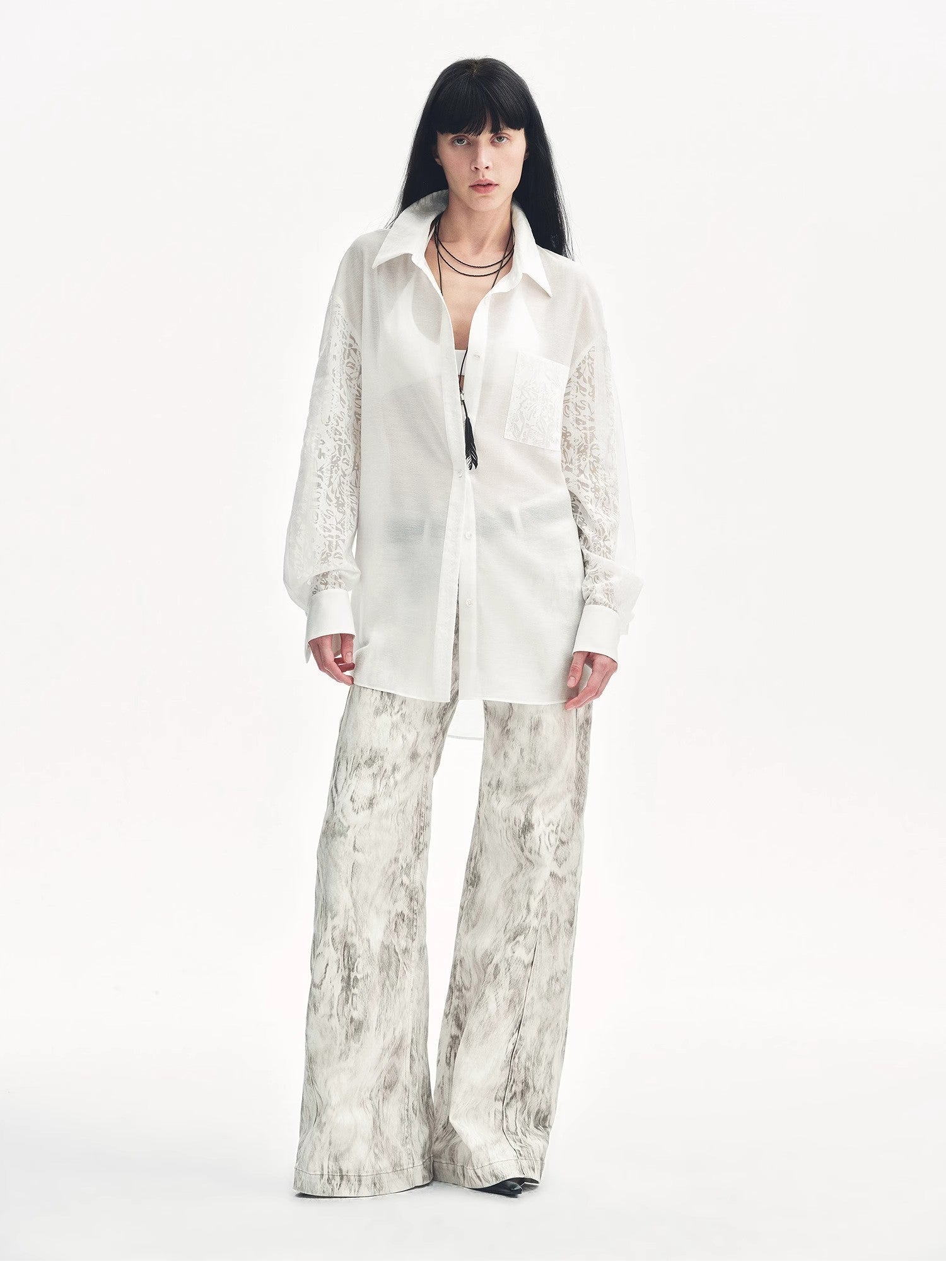 "Ideal Spring Day" Jacquard Hollow Drop Shoulder Shirt Summer-0
