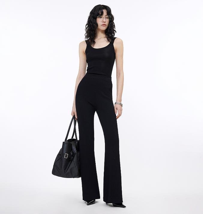 Women's knitted bootcut trousers with pit stripes, casual glutinous rice-style pants from Firelady Fur.
