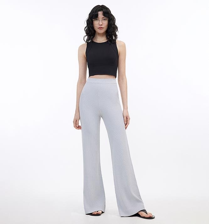 Women's knitted bootcut trousers with pit stripes and casual style from Firelady Fur, featuring a relaxed fit and striped pattern.
