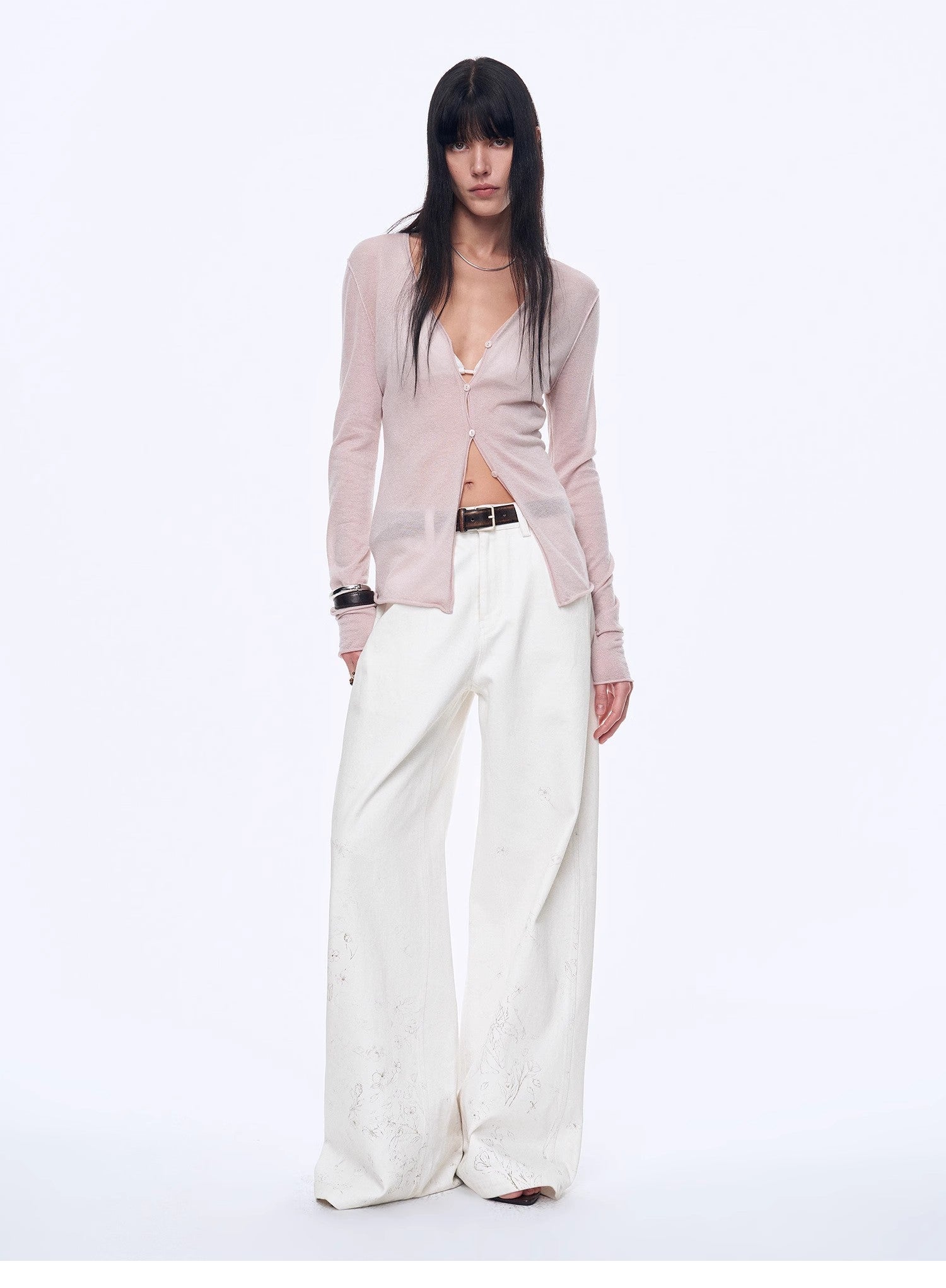 Firelady Fur Long Island Vacation Wool Knitted Cardigan, V-neck, straight shoulders, spring top in soft knit fabric.