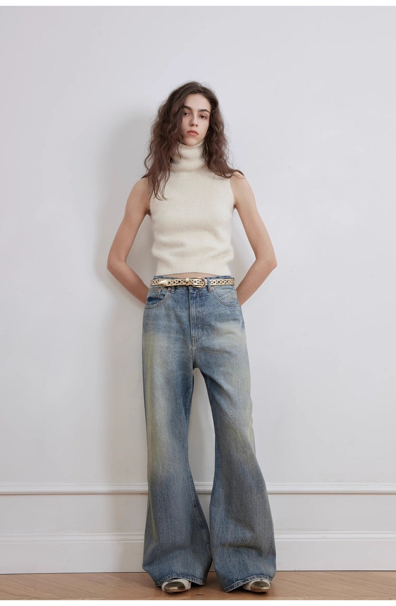 "Magic Dream" Retro Modern Washed Chicken Claw Wrinkled Jeans Women's Spacious Straight Wide Leg Pants-4
