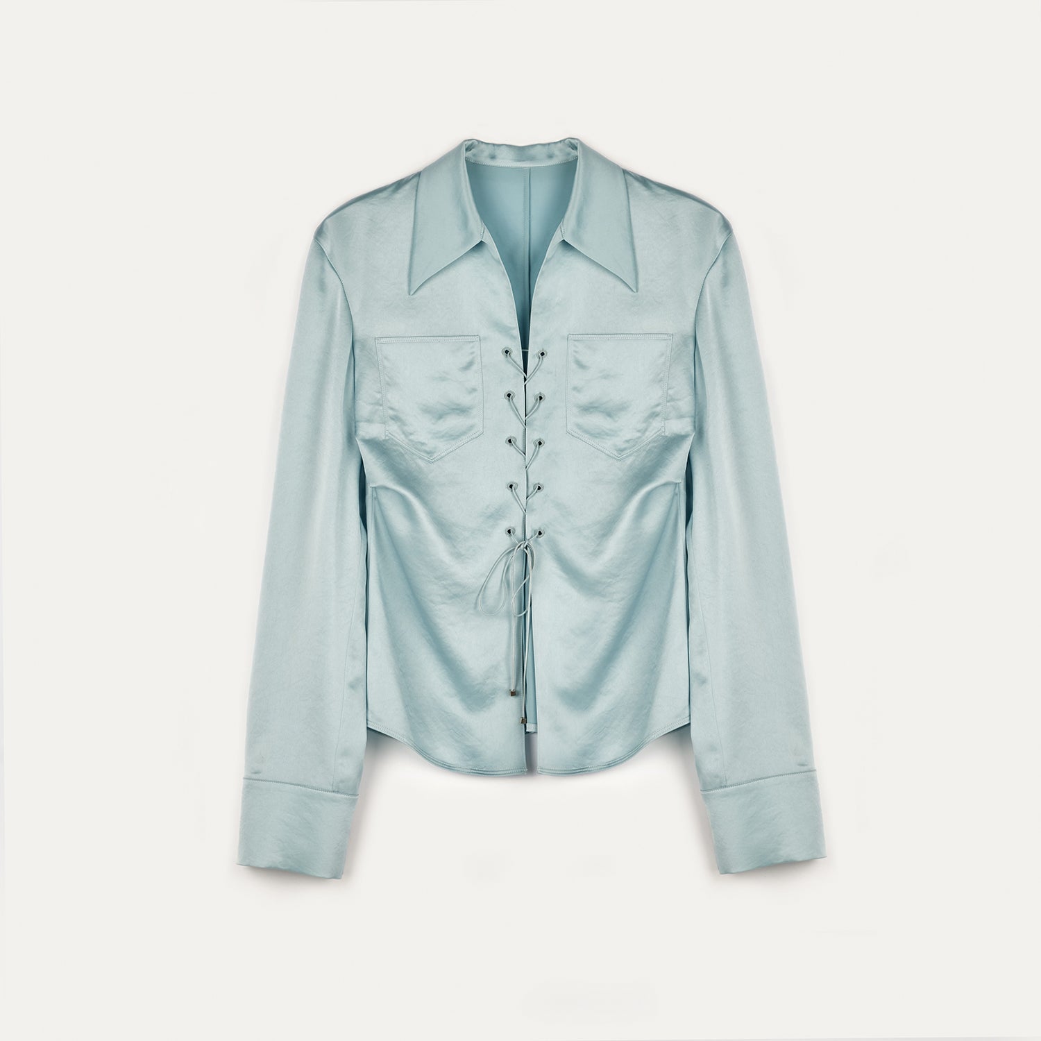 Firelady Fur Mercerized Spring Shadow Acetate Pleated Shirt, women's long-sleeve top with hollow string details and slimming fit.