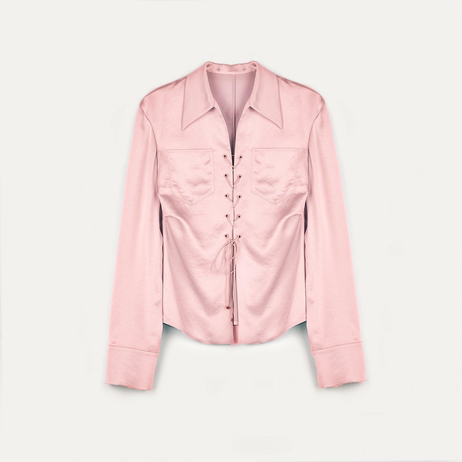 Firelady Fur Mercerized Spring Shadow Acetate Pleated Shirt for women, long-sleeve top with slim fit and hollow string details.