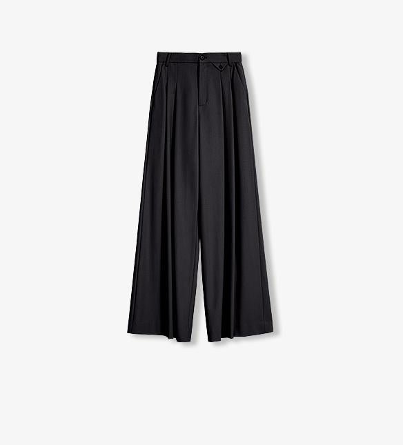 Merino wool blended double pleated wide-leg pants for women, versatile, drapey and comfortable casual trousers-6