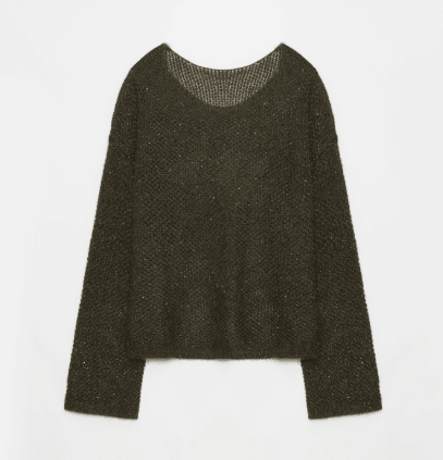 Firelady Fur Sparkling Spring Knit Oversized Top featuring mohair-sequin blend, loose fit, hollow knit, and long sleeves.