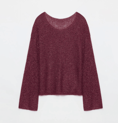 Firelady Fur Sparkling Spring Knit Oversized Top featuring mohair and sequin blend, with a loose fit, long sleeves, and hollow O-neck.