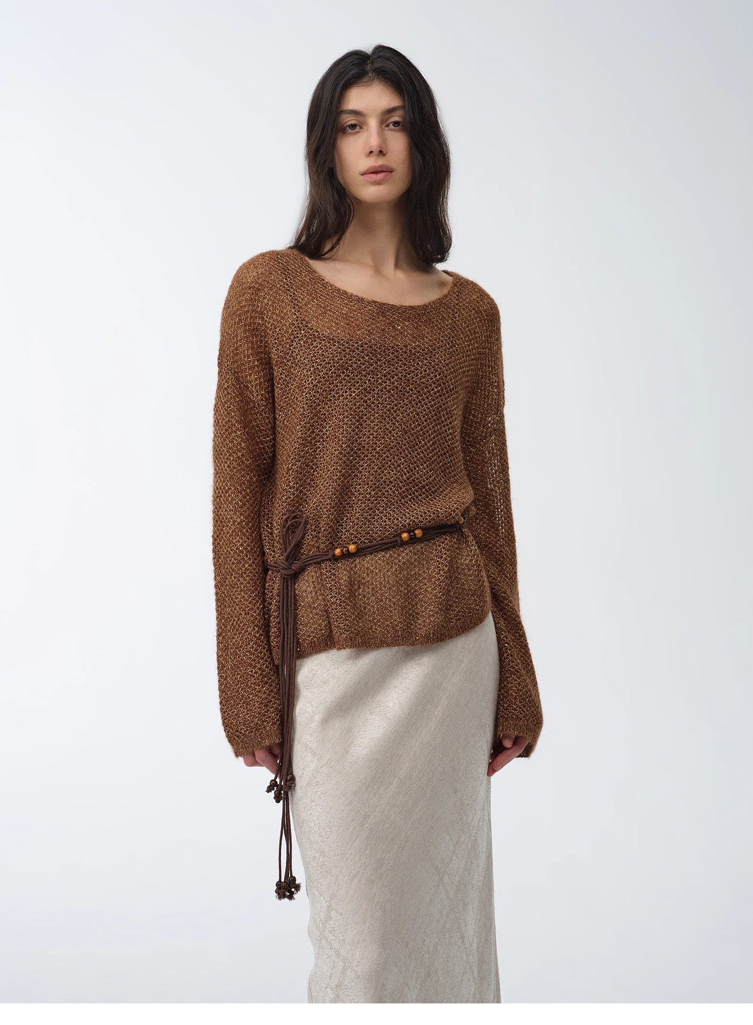 Firelady Fur Sparkling Spring Knit Oversized Top with mohair and sequin details, loose fit, long sleeves, and O-neck style.