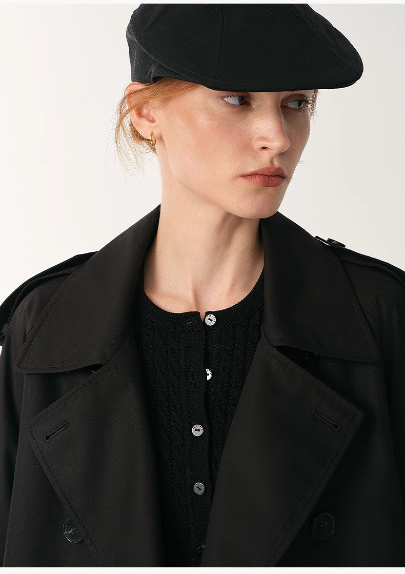 "Night Messenger" anti-wrinkle waterproof large lapel short straight box windbreaker for women-2