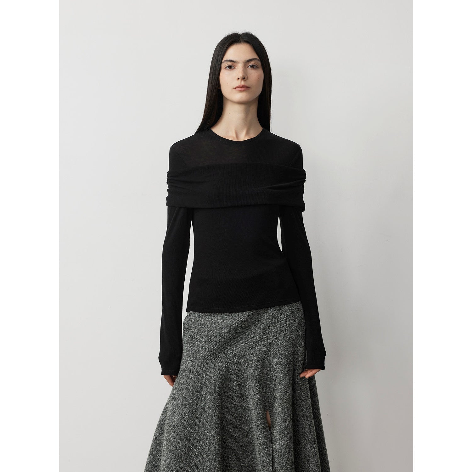 Firelady Fur Wool Tencel Knitted Top featuring layered splicing and one-shoulder design, stylish and versatile for modern fashion.
