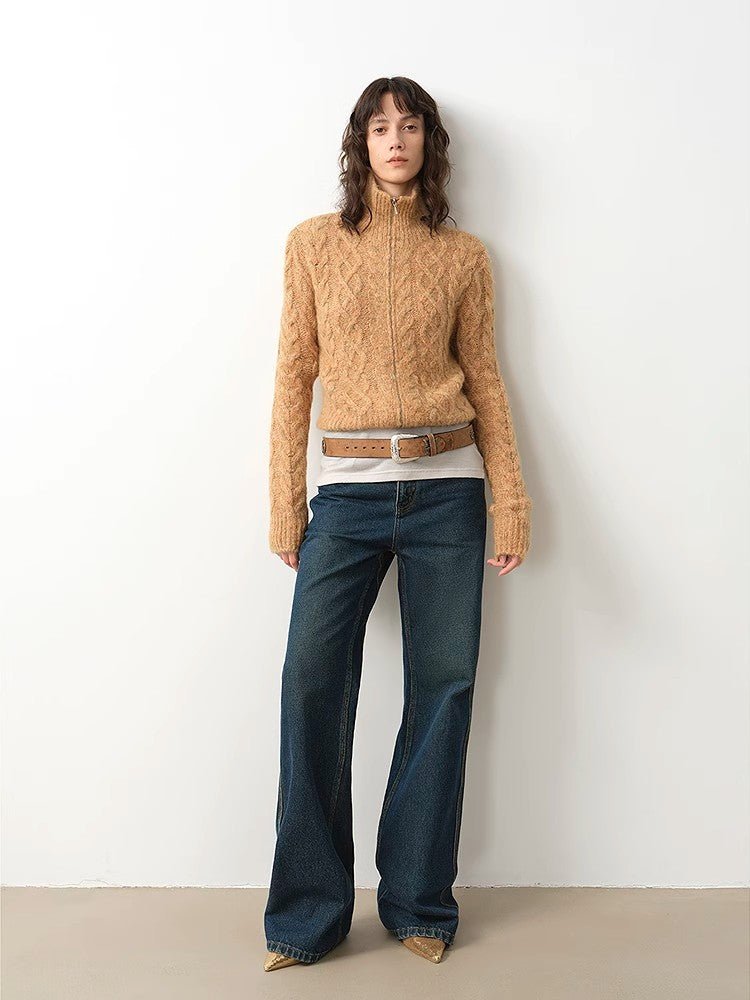 Women’s vintage flared jeans by Firelady Fur featuring washed, retro-inspired loose-fit Japanese imported fabric.