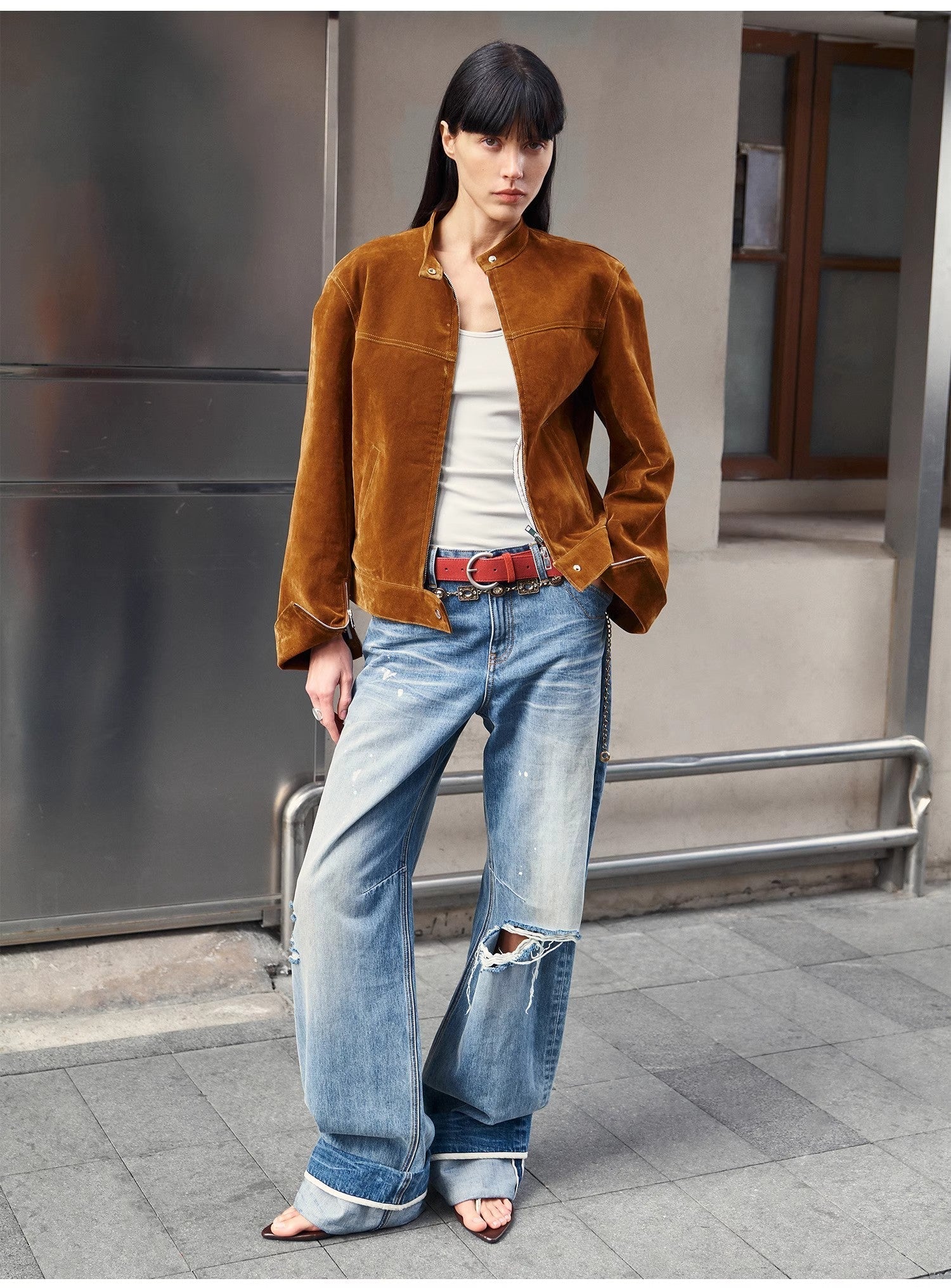 West Coast straight-cut jeans by Firelady Fur featuring ink splashed detailing and a casual, refreshing style for women.